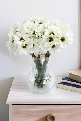 Yapay 9 Dallı 36 Çiçekli Yoğun Mayıs Papatyası Demeti 30 cm Beyaz - Yapay Çiçek Deposu