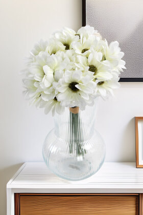 Yapay 9 Dallı 36 Çiçekli Yoğun Mayıs Papatyası Demeti 30 cm Beyaz - 2