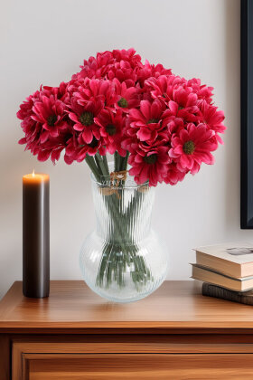 Yapay 9 Dallı Yoğun Mayıs Papatyası Demeti 30 cm Fuşya - Yapay Çiçek Deposu