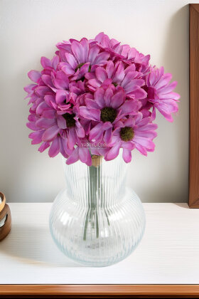 Yapay 9 Dallı 36 Çiçekli Yoğun Mayıs Papatyası Demeti 30 cm Mor - 2