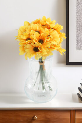 Yapay 9 Dallı 36 Çiçekli Yoğun Mayıs Papatyası Demeti 30 cm Sarı - 2