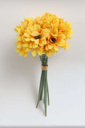 Yapay 9 Dallı 36 Çiçekli Yoğun Mayıs Papatyası Demeti 30 cm Sarı - 3