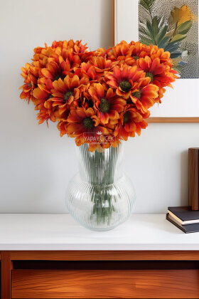 Yapay 9 Dallı 36 Çiçekli Yoğun Mayıs Papatyası Demeti 30 cm Turuncu - Yapay Çiçek Deposu