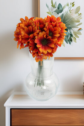 Yapay 9 Dallı 36 Çiçekli Yoğun Mayıs Papatyası Demeti 30 cm Turuncu - 2