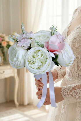 Zamanın Ötesi Şakayık-Manolya Gelin Buketi 2li Set - Yapay Çiçek Deposu