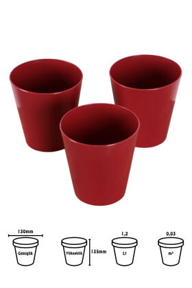 Zarif Orkide Saksısı 3lü Set Bordo 1,2 Litre - 2