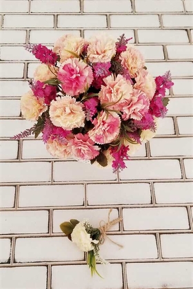 Zelos Karanfil Gelin Buketi 2li Set Pembe Tonlar - 3
