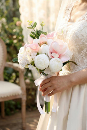 Zerafet Senfonisi Şakayık-Manolya Gelin Buketi 2li Set - Yapay Çiçek Deposu